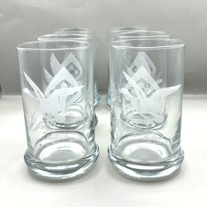 Vintage Highball Glasses Etched Duck Hunting Sporting 12 oz Set of 6 MCM RARE